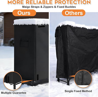 Gtongoko 4FT Firewood Rack Outdoor with Cover, Heavy Duty Wood Storage Racks with 600D Oxford Weather Resistant Waterproof Fabric Cover, Outdoor Firewood Holder