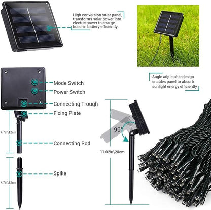 Toodour Solar Christmas Lights, 72ft 200 LED 8 Modes Outdoor Christmas String Lights, Waterproof Solar String Light for Xmas Tree, Fence, Holiday, Party, Balcony, Outdoo Xmas Decorations - Multicolor