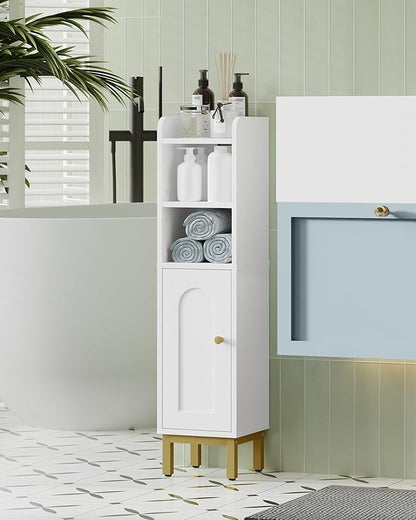 Hzuaneri Bathroom Storage Cabinet, Small Corner Floor Cabinet with Door and Shelves, Narrow Toilet Paper Holder, Bathroom Organizer with Adjustable Shelf, for Small Spaces, White BC08203X