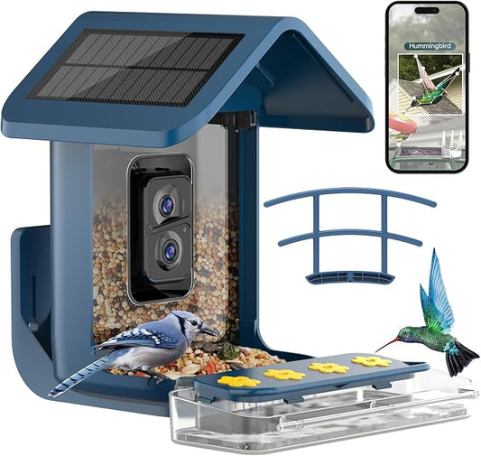 Bird Feeder with Camera Solar Powered : Smart Camera Bird Feeder 2K Live Feed Cam for Outdoor Backyard - Ai Identify Auto Capture Videos Pictures, Gifts for Birdlover Mom Dad, 2.5GHz WiFi