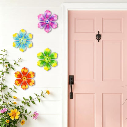 Junware 4Pcs Metal Flower Decor, 6.2" Outddoor Metal Wall Art Hanging Decoration for Garden Fence Yard Living Room Patio Backyard, Metal Flowers for Outside