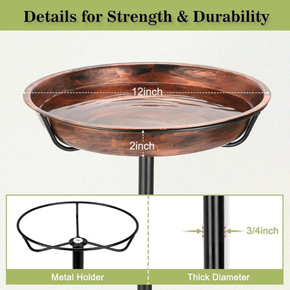 Gtongoko Metal Bird Bath for Outdoors, 34" Tall Bird Bath with 12" Removable Bowl, Heavy Duty 5-Prong Stable Base, Easy-to-Clean Heavy Duty Birdbath & Bird Feeder for Garden, Patio, Yard