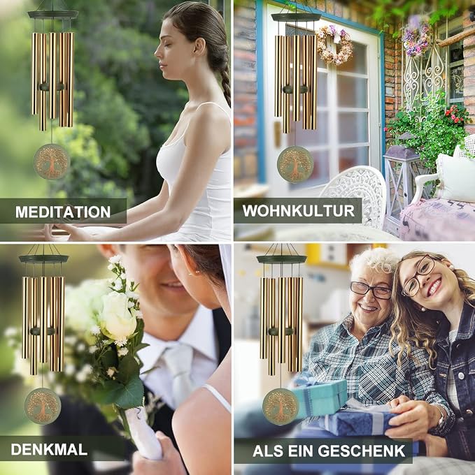 ASTARIN Wind Chimes for Outside,Outdoor Wind Chimes for Mother & Grandma - Large Garden Hanging Decor with Tree of Life Engraving, Perfect for Yard, Home, Christmas, Birthdays