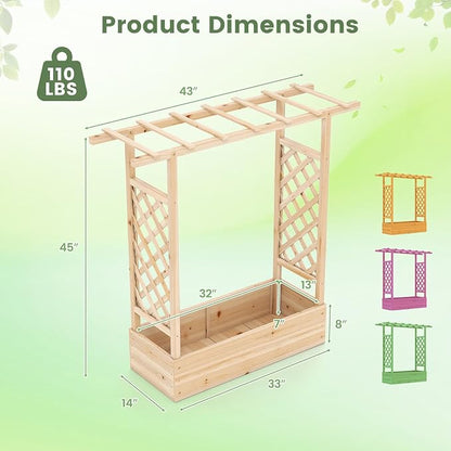 Giantex Wooden Raised Garden Bed with Trellis & Hanging Roof, Fir Wood Planter Box, 45" Freestanding Elevated Garden Bed for Outdoor Climbing Plants Vegetables Flowers, Patio & Balcony, Natural