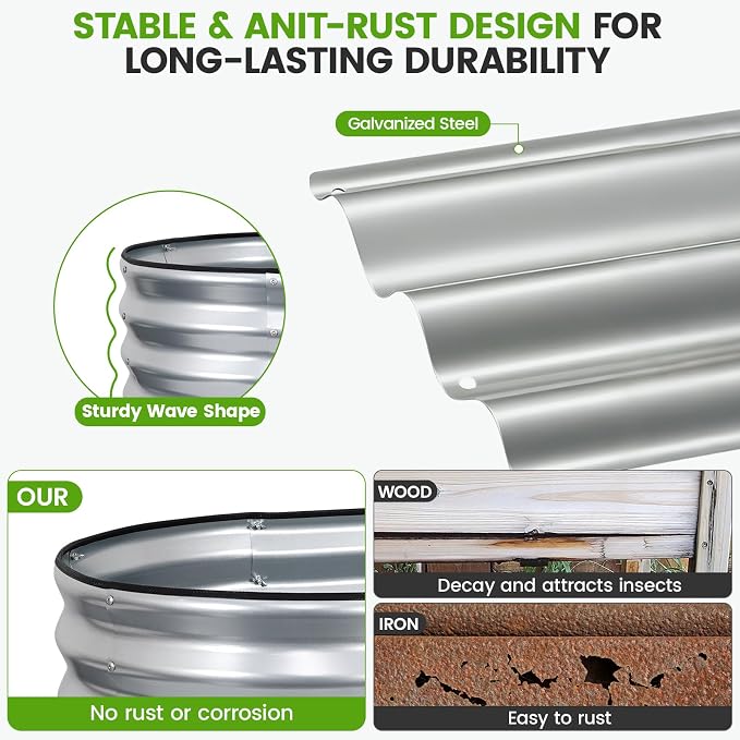 Galvanized Raised Garden Bed Outdoor 24'' Deep | Oval Metal Garden Beds with Easy Assembly & Planter Box for Planting Deep Root Vegetables Fruits Flowers, 4x2x2ft Silver