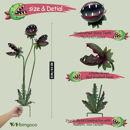 Metal Outdoor Plants - Venus Flytrap Garden Stakes Decorative, 25 Inch Carnivorous Metal Flowers Yard Art Garden Decorations for Outdoor Lawn Porch Pathway