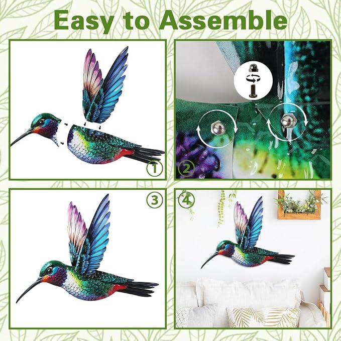 VEWOGARDEN Bird Wall Art, Large Outdoor Metal Hummingbird Hanging Wall Decor for Home Outside Patio Garden Fence Decorations