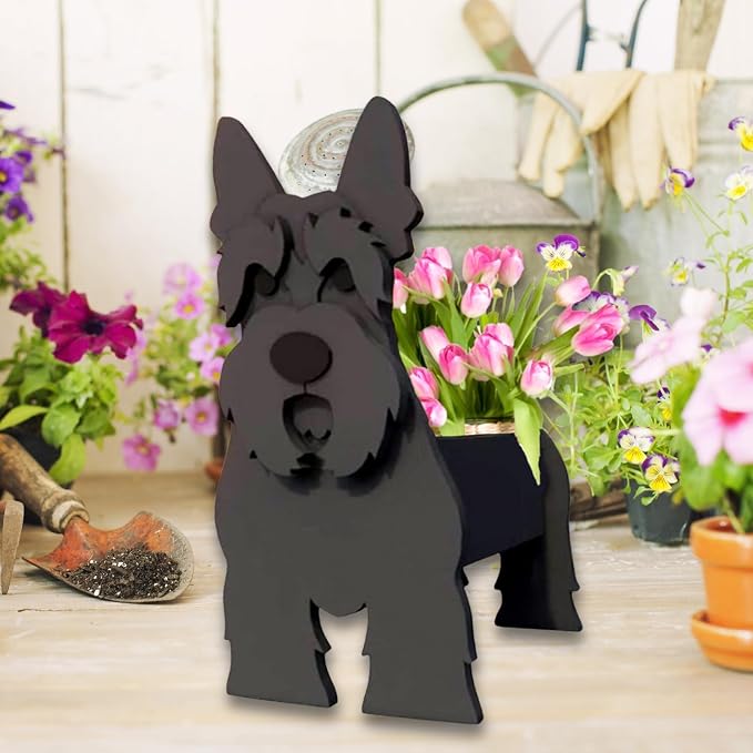 Scottish Terrier Dog Planter Pots, 9.45 x 6.61 x 13.39 Inches | Dog Flower Pot, Cute Animal Shaped Plant Pot, Gifts for Women & Pet Lovers, Indoor Outdoor Garden Home Office Decor