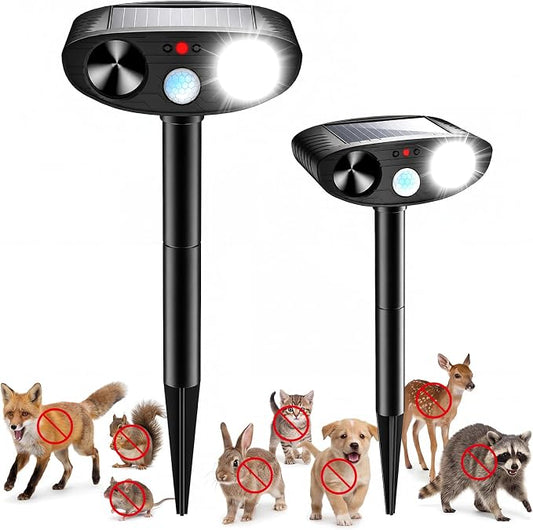 2026 Upgraded Solar Ultrasonic Animal Repeller Outdoor, Sonic Fortress Pro Deer Repellent with Motion, Waterproof,Cat Deterrent for Garden Yard, Squirrel Raccoon Skunk Rabbit Dog Bird (Black, 2-Pack)