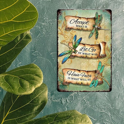 Dragonfly Tin Sign Retro Accept What Is Metal Signs Vintage Dragonfly Wall Art Outdoor Garden Decor Dragonfly Gifts For Women Bathroom Sign Home Decoration Let Go Of What Was Have Faith In What Will