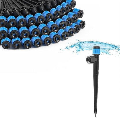 MIXC 30pcs Quick-Connect Drip Irrigation Emitters Fan Shape for 1/4" Drip Irrigation Tubing - Adjustable Push-to-Connect 360° Drip Emitters Vortex on 5.5" Sturdy Stake for Irrigation System