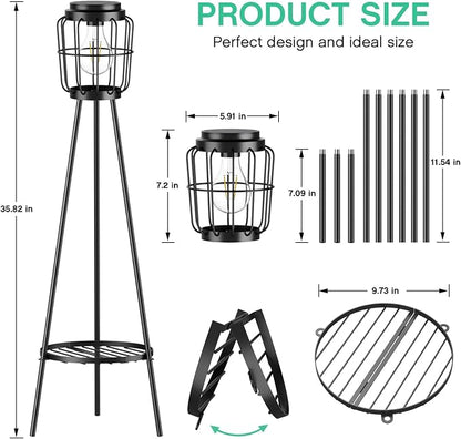 VISFLAIR 2 Pack Solar Lights with Plant Stand, Outdoor Floor Lamp, Waterproof Solar LED Edison Bulb Floor Lamps for Patio Porch Deck Yard Garden Decor