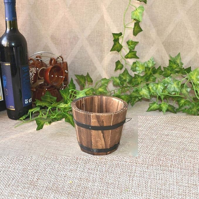 3 Pcs Rustic Wooden Bucket Flower Planter Patio Garden Backyard Planter Outdoor Indoor Home Decor