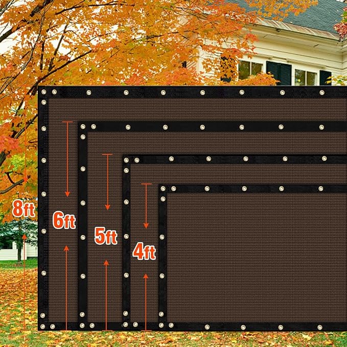 iCover 8x50ft Privacy Screen Fence, Outdoor Fencing Panels, Garden Windscreen Mesh Shade Sail Net Barrier, Include Reinforced Bindings and Brass Grommets Cable Zip Ties, Brown