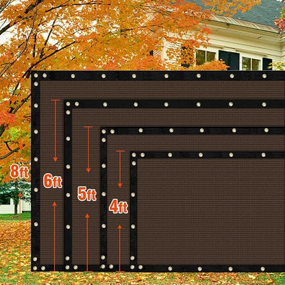 iCover 8x50ft Privacy Screen Fence, Outdoor Fencing Panels, Garden Windscreen Mesh Shade Sail Net Barrier, Include Reinforced Bindings and Brass Grommets Cable Zip Ties, Brown