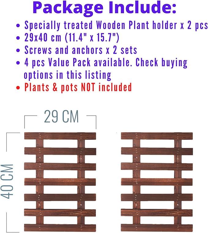 ShopLaLa Wall Planter (40cm, 2 Pack) Wooden Succulent Air Plant Wall Hanger | Orchid Planter Frame Display Outdoor Plants Wall Mount Holder Vertical Garden Plant Wall Decor Macetas para Orquideas