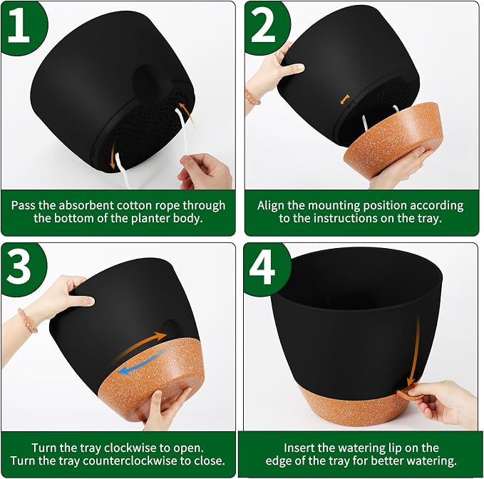 GARDIFE 12 inch planters, Plant Pots,Self Watering Pots, Large Plastic Flower pots with Deep Reservior and High Drainage Holes for Indoor Outdoor Plants and Flowers, Black