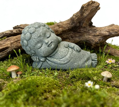 livelyfish Sleeping Buddha Statue Sandstone Buddha Figurine Zen Buddhism Sculpture for Aquarium Fish Tank Garden Home Decor (S)
