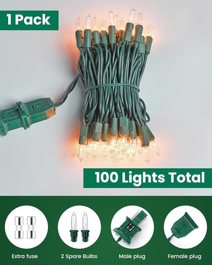 Minetom Clear Christmas Lights 200 Count 40 Feet Bulb Mini Lights, Waterproof String Light for Indoor Xmas Tree Garland Birthday Wedding Decoration, Green Wire