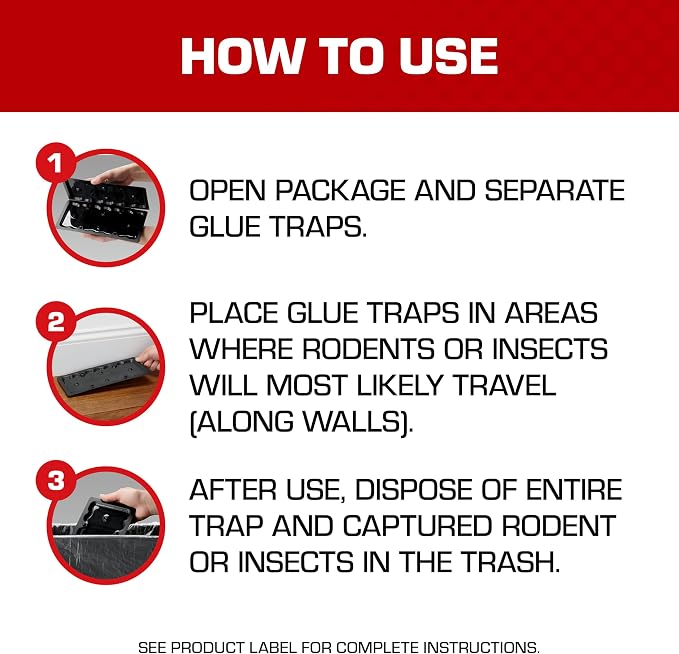 Tomcat Glue Traps Rat Size with Eugenol for Enhanced Stickiness, 24 Traps | Also Captures Mice, Cockroaches, Snakes, Scorpions, and Spiders, Ready-to-Use, 6 Packages with 4 Glue Traps Each