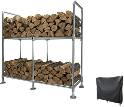 6ft Heavy Duty Tall Firewood Rack with Dual-Tier Structural Design | Constructed with Galvanized Steel Pipes and Featuring a Firewood Rack Cover,Load-bearing Capacity 3,500 lbs,Indoor/Outdoor