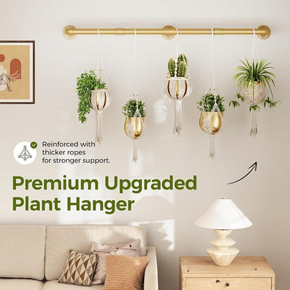 Bamworld Plant Hanger Indoor Hanging Planters for Indoor Plants Hanging Plant Holder Window Plant Rod Gold Metal Shelves 63 Inch