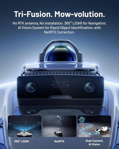 Mammotion LUBA 3 AWD 5000 Robot Lawn Mower, for 1.25 Acres, 360° LiDAR+NetRTK+AI Vision, All-Wheel-Drive for 80% Slopes, 50 Multi-Zone Management, Cutting Height 1.0"-2.7"
