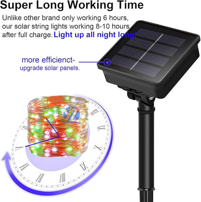 Solar Christmas Lights Outdoor Waterproof, Red White Green Fairy String Lights, IP67 2PACK Total 200LED 66FT with 8Modes, Outside Christmas Decorations Lights for Tree, Garden, Patio, Fence, Balcony