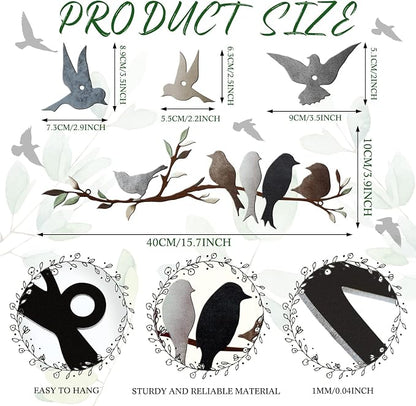 Ferraycle Metal Bird Wall Art Birds on the Branch Decor Metal Sculpture Silhouette Ornament Branch Wall Hanging Sign for Balcony Garden Home Decor(Dark Colors)