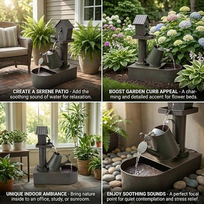 3-Tier Outdoor Fountain 23" Rustic Waterfall Garden Patio Decor | Heavy Duty Rustproof Metal Garden Water Features with Pumb & Debris Filter Screen, Rustic Indoor Outside Soothing Water Flow