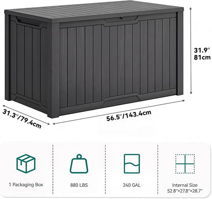 YITAHOME XXL 240 Gallon Large Outdoor Storage Deck Box for Patio Furniture | Outdoor Cushions, Garden Tools and Sports/ Pools Equipment, Weather Resistant Resin, Lockable (Dark Gray)