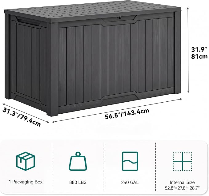 YITAHOME 240 Gallon Extra Large Outdoor Storage Deck Box | XXL Waterproof Resin Patio Storage w/Lockable Lid for Outdoor Cushions, Garden Tools and Sports/Pools Equipment, Dark Gray