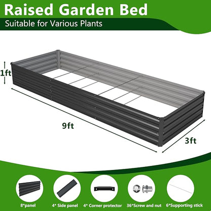 2PCS 9x3x1ft Galvanized Raised Garden Bed,Outdoor Planter Box Metal Patio Kit Planting Bed for Vegetables Flowers Herb,Black