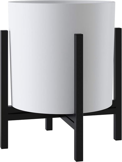 FaithLand 8 Inch Fiberstone Planter - Lightweight Modern Cylinder Plant Pot with Drainage Hole & Plug, Indoor Outdoor Use, Matte White