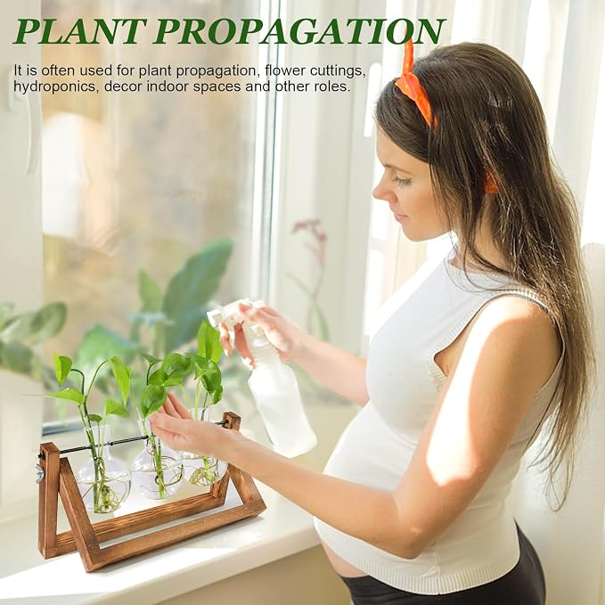 Renmxj Plant Propagation Station, Plant Terrarium with Wooden Stand | Unique Gardening Birthday Gifts for Women Plants Lovers, Home Office Garden Decor Planter - 3 Bulb Glass Vases