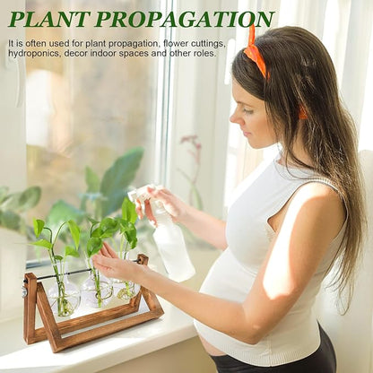 Renmxj Plant Propagation Station, Plant Terrarium with Wooden Stand | Unique Gardening Birthday Gifts for Women Plants Lovers, Home Office Garden Decor Planter - 3 Bulb Glass Vases