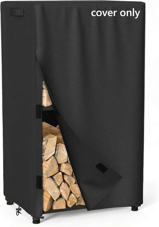 AKEfit 2ft Firewood Racks Cover,Heavy Duty Waterproof Outdoor Logs Holder Stand Cover with Velcro-Black