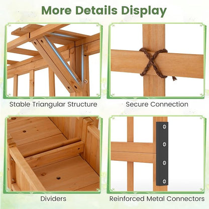 72" Raised Garden Bed with Lattice Trellis, Hanging Roof & Drainage Holes, Elevated Wooden Planter Box for Vine Climbing Plant, Flower, Herb & Vegetable