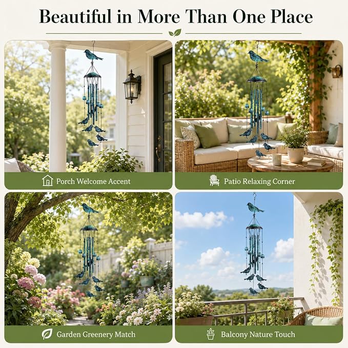 LESES Wind Chimes for Outside, Bird Outdoors Wind Chimes with 4 Aluminum Tubes, 35" Sympathy Windchimes Outdoors Clearance Home Garden Patio Decor, Unique Memorial Gifts for Mom