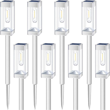 Solar Pathway Lights 8 Pack Solar Outdoor Lights with LED Tungsten Filament Bulb Waterproof Stainless Steel Garden Lighting for Outside Driveway Landscape Lawn Path Christmas (White)
