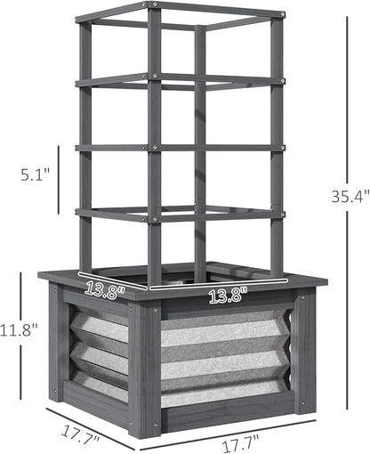 Outsunny Raised Garden Bed with Trellis, Wooden Planter Box with Galvanized Steel Sides, Raised Flower Bed for Climbing Plants, Flowers, Fruits and Vegetables, Gray