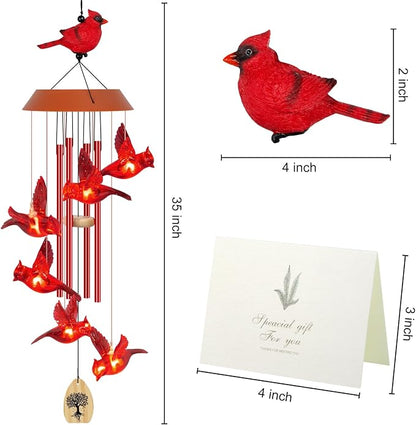 Solar Wind Chimes for Outside, Memorial Cardinal Wind Chimes, 35" LED Windchimes Outdoors Christmas Birthday Cardinal Gifts for Women Mom Grandma Home Garden Decor