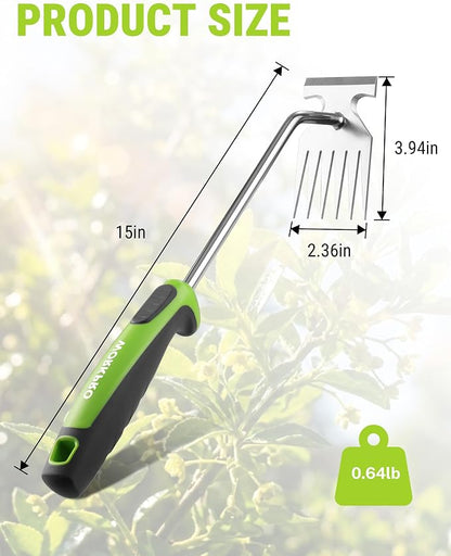 WORKPRO 15-Inch 6-Tine Weed Puller Tool for Deep Root Removal | Stainless Steel Hand Weeder with Ergonomic Soft Grip for Removing Dandelions and Deep-Rooted Weeds in Lawn, Garden and Yard