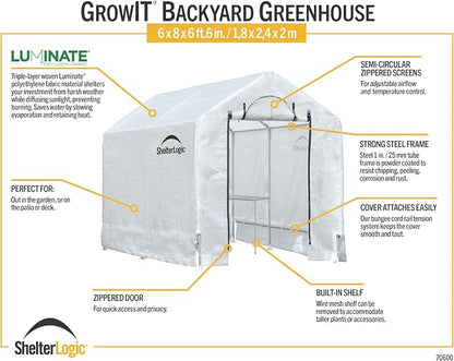 ShelterLogic 6' x 8' x 6.5' GrowIT Greenhouse Peak Roof Style Backyard Grow House with Integrated Shelving