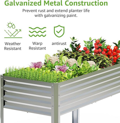 Galvanized Raised Garden Bed with Legs, 72×24×32in Large Metal Elevated Raised Planter Box with Drainage Holes for Backyard, Patio, Balcony, 700lb Capacity