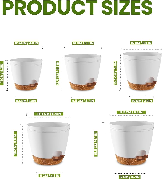 Utopia Home Self Watering Pots for Indoor Plants, Planters for Indoor Plants, Multi-Size Flowerpot, Set of 10 Plant Pots with Drainage & Reservoir, 6.8"/6.4"/5.9"/5.5"/4.9" (White)