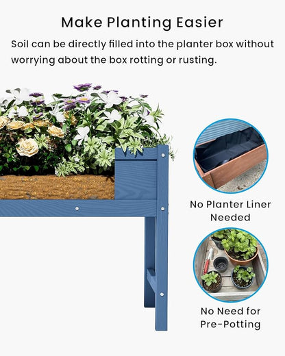 Weatherproof Raised Garden Bed, HDPE Outdoor Elevated Planter Box with Legs, Garden Box, Flower Beds for Patio, Deck, Balcony (Navy Blue)