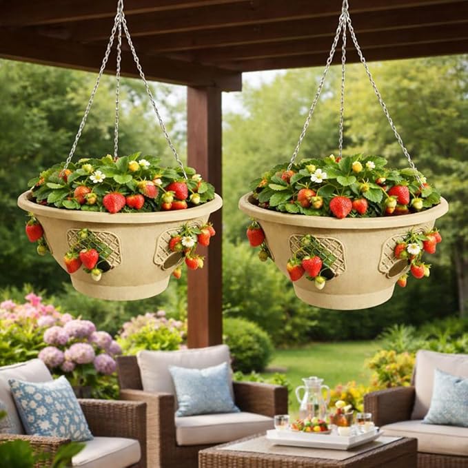 Ultimate Hanging Baskets - Strawberry, Tomato, Flower, and Herb Outdoor Planters - Use Garden Pots for Growing Plants Outside On A Deck, Fence, or Balcony (20, Desert Sand)