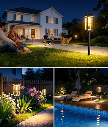 Ahaorigin 4 Pack Solar Pathway Lights Outdoor, 2 Lighting Modes Waterproof Solar Lights Outdoor, Sturdy Metal Rods, Brighter Up to 15Hrs Outdoor Path Lights for Yard Walkway Driveway Sidewalk Garden