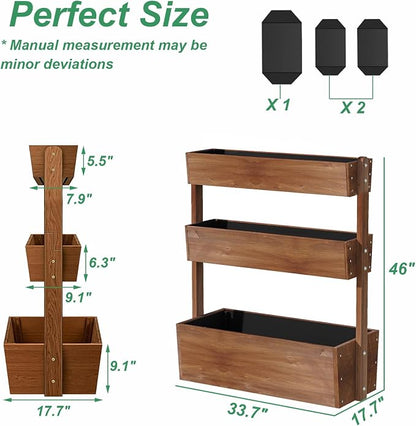 Raised Garden Bed,3 Tier Vertical Garden Planter,Planter Box,Fir Wood Adjustable Freestanding Elevated Herb Stand Tower,Flower Strawberry Vegetable for Outdoor Indoor Balcony,33x17x46,Brown